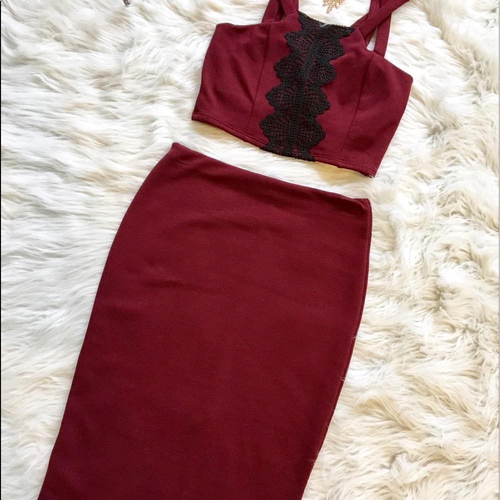 Burgundy two piece outfit