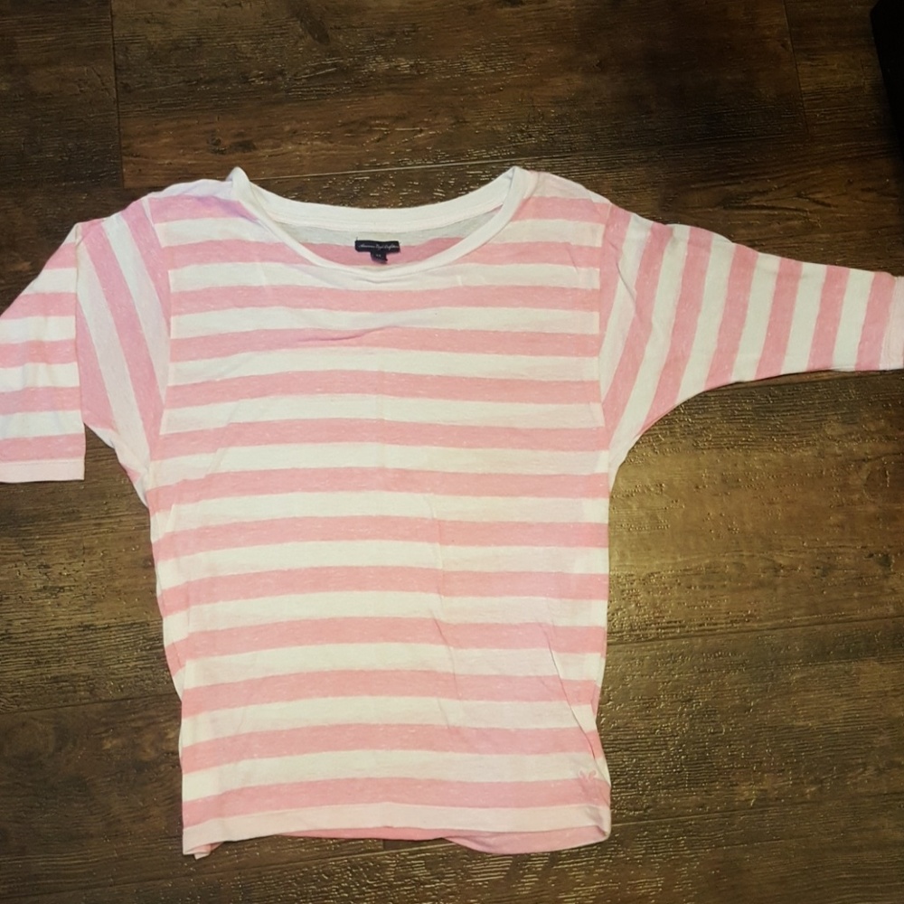 White and pink striped American Eagle shirt
