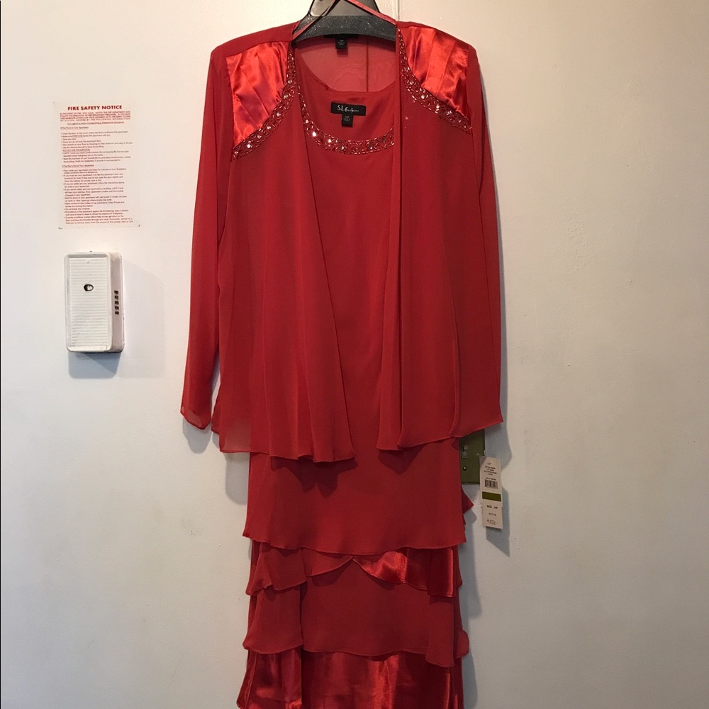 NEW Evening Jacket and Dress Red Chiffon
