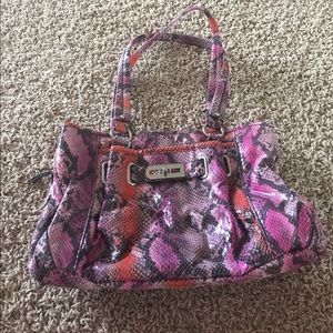Multi colored faux snake skin hand bag