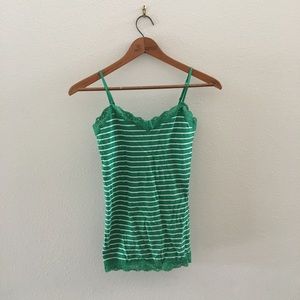 Green and white stipe lace cami
