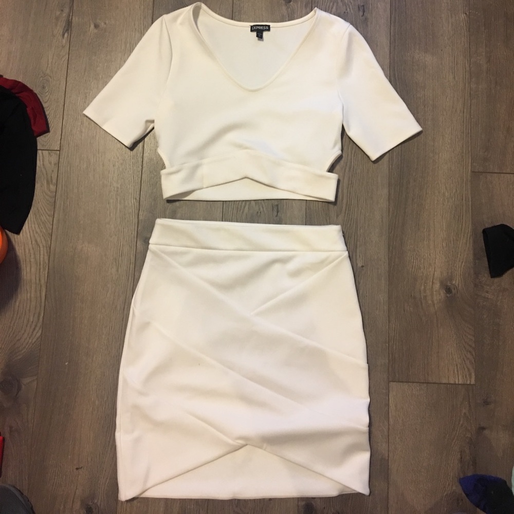 Express White Cream Crop and Skirt set