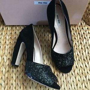 Authentic Miu Miu Suede & Glitter pumps 40M