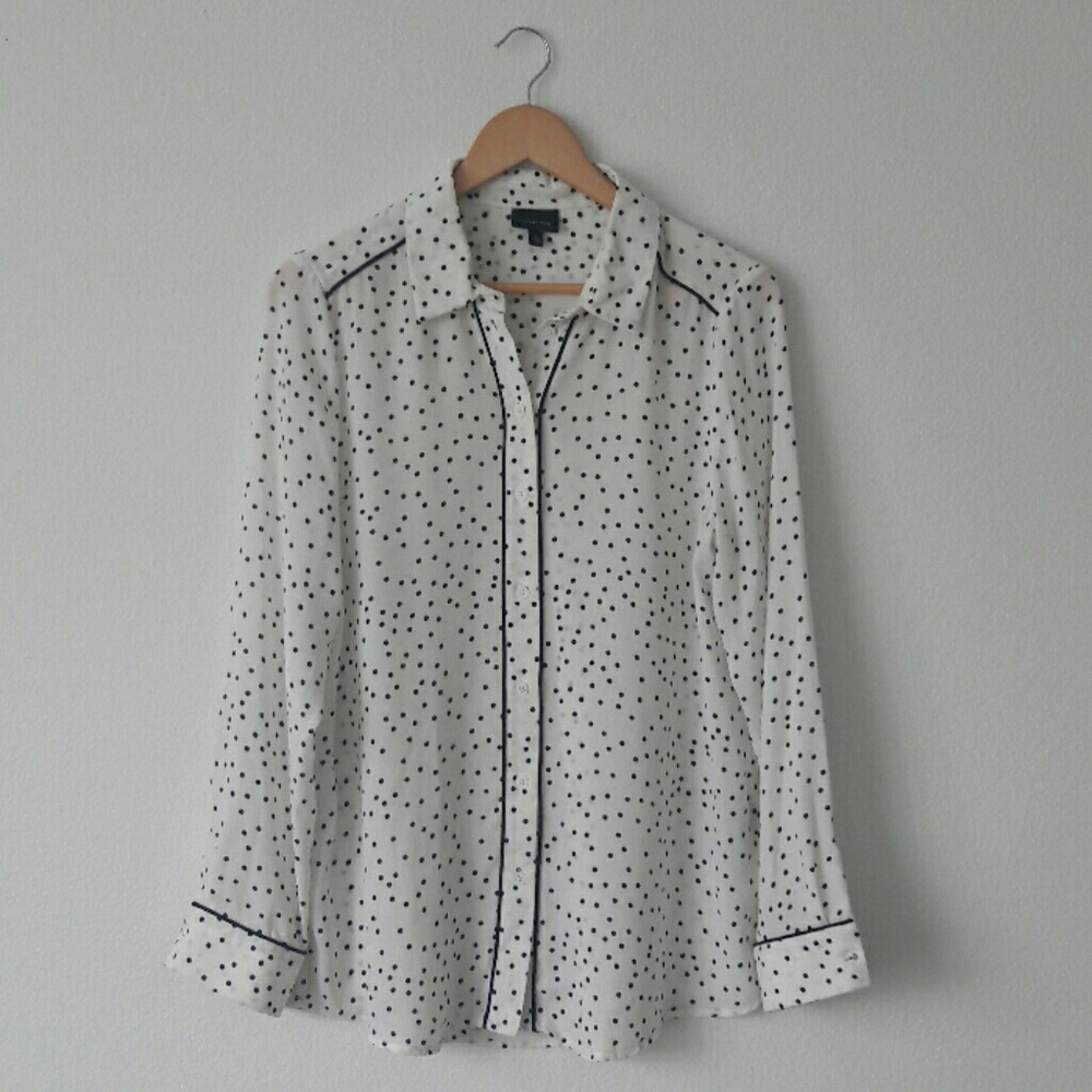 Who What Wear Polka Dot Button Up Blouse