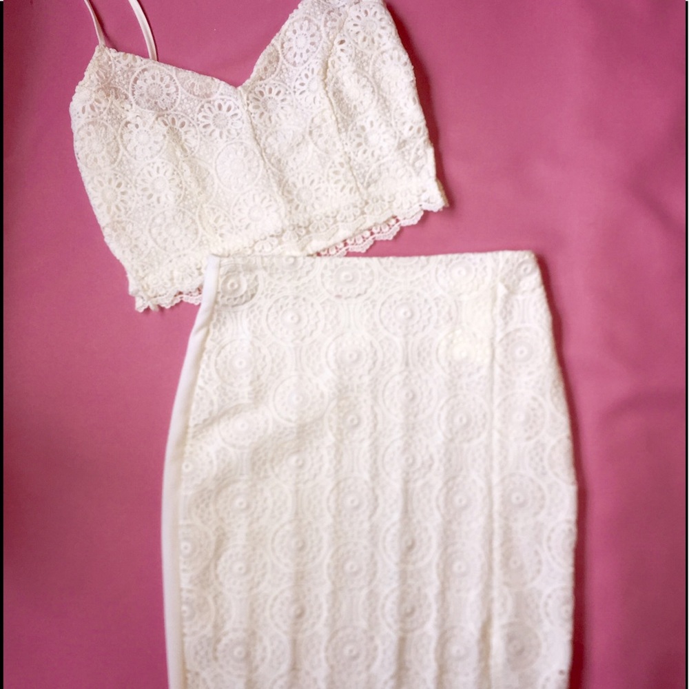 White floral spaghetti strap top and skirt