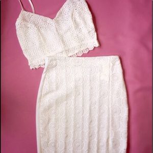 White floral spaghetti strap top and skirt