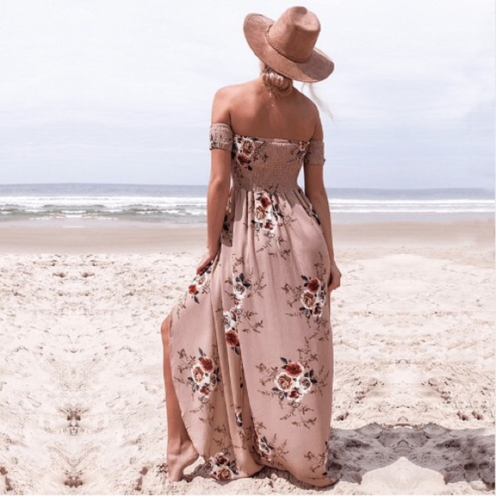 High Low Maxi Dress Floral Cold Shoulder - Picture 3 of 4
