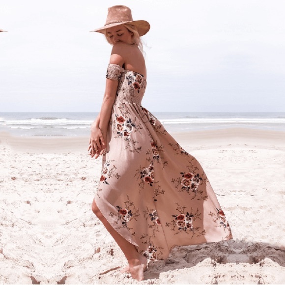 High Low Maxi Dress Floral Cold Shoulder - Picture 2 of 4