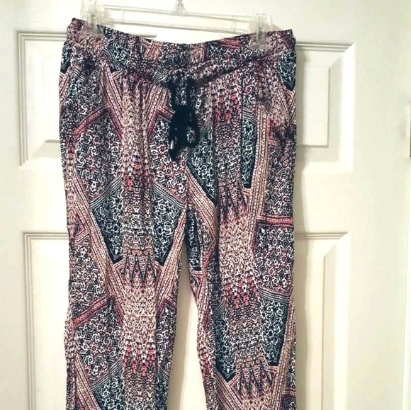 Boho tribal aztec print fabric pants