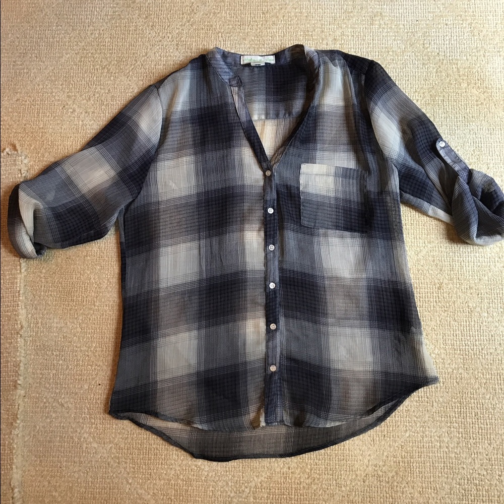 Blue and cream plaid shirt