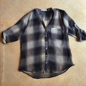 Blue and cream plaid shirt