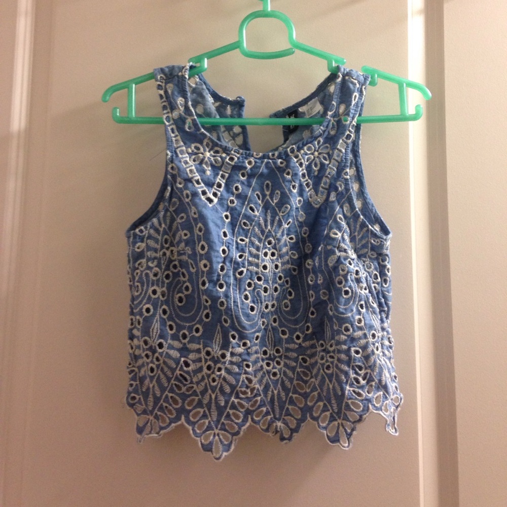Lace denim blue tank top H&M Divided size 2