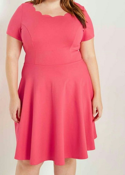 Coral Scalloped Fit and Flare Dress Plus Size - Picture 1 of 4