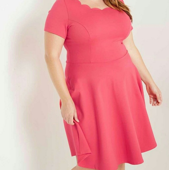 Coral Scalloped Fit and Flare Dress Plus Size - Picture 2 of 4