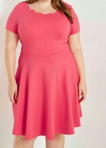 Coral Scalloped Fit and Flare Dress Plus Size