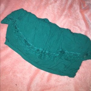 Green Strapless Crop Top