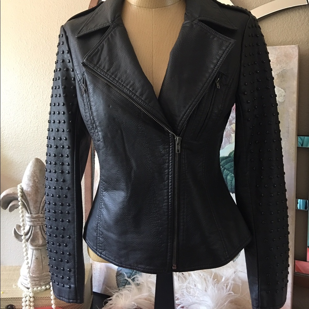 Christina Faux leather studded jacket Medium