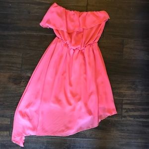 Pink flowy strapless dress