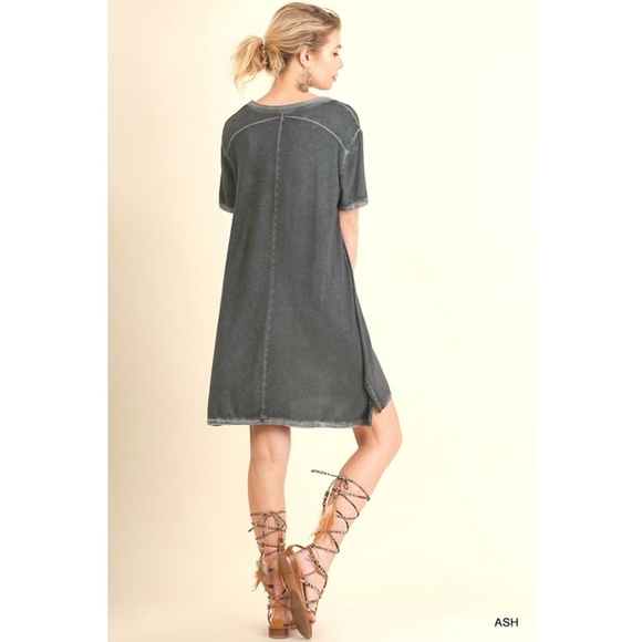 Acid wash T shirt dress new ash gray soft casual - Picture 3 of 5