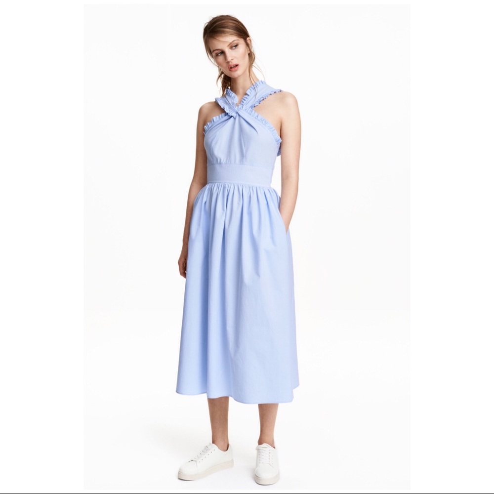 H&M blue cotton dress with ruffles