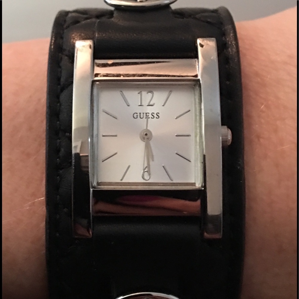 GUESS black leather cuff watch
