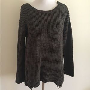 Olive Green Sweater with Zipper Detail