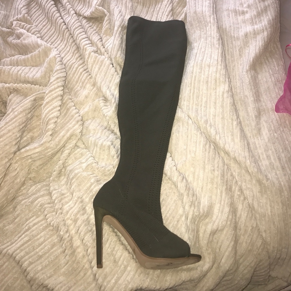 Fashion Nova Olive Green Thigh High Boots