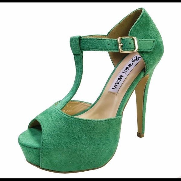 Green peep toe platform shoe - Picture 2 of 2