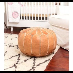 Moroccan genuine leather tan pouf