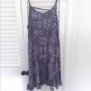 T shirt dress with boho, purple print.