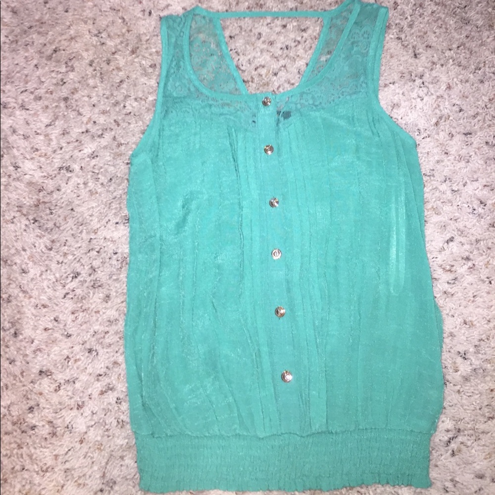 Green sheer tank top with Pleats