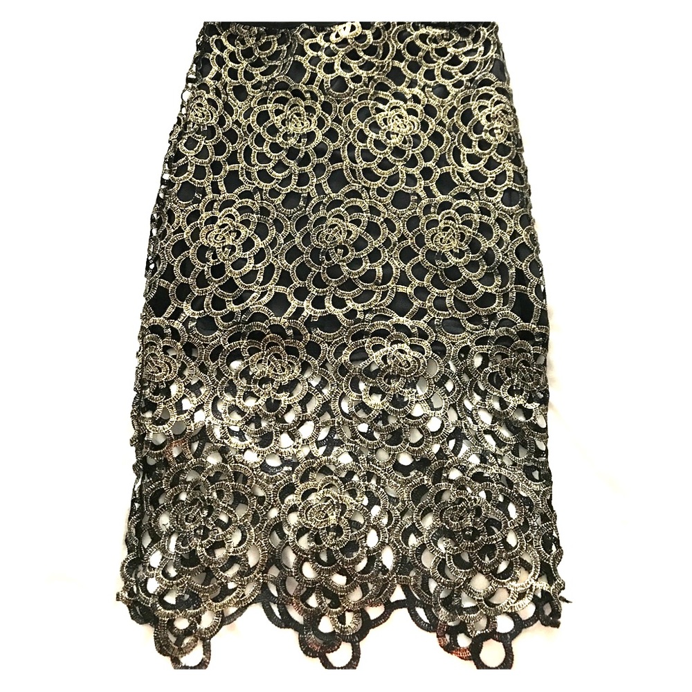 Slim black and gold lace skirt with overlay
