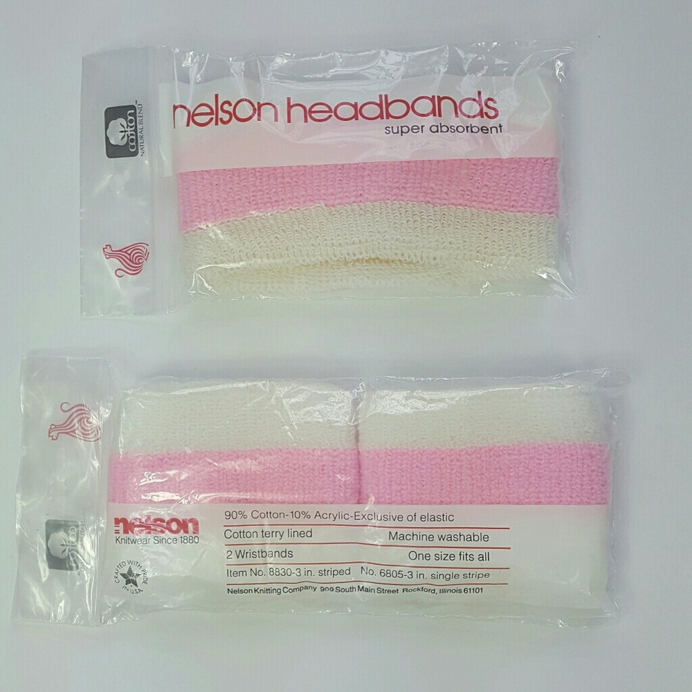 80s Pink Terry Headband and Wristbands 100% Cotton
