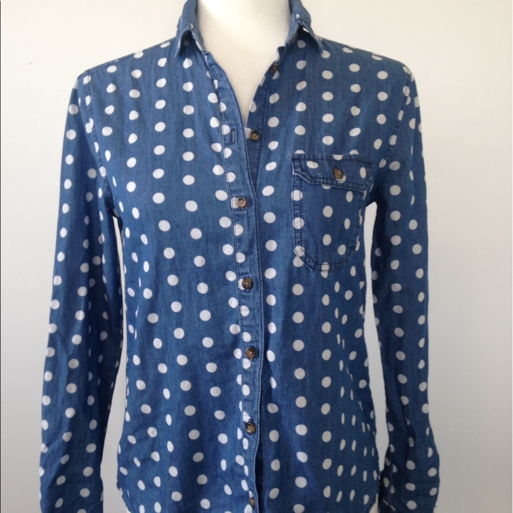 Urban Outfitters Chambray Denim Polka Dot Top