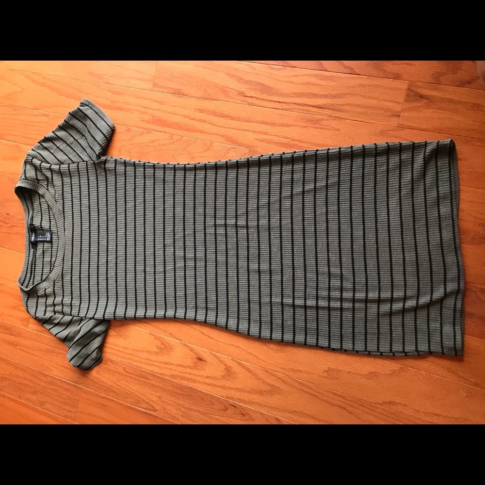 Olive and black striped short sleeve ribbed dress