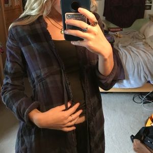 Tie up flannel-like cardigan