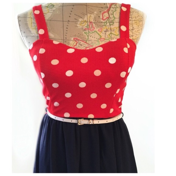 Navy and Red, polka dot dress - Picture 3 of 4
