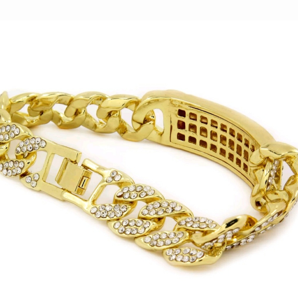 Full iced out cuban link hip hop bracelet - Picture 2 of 5