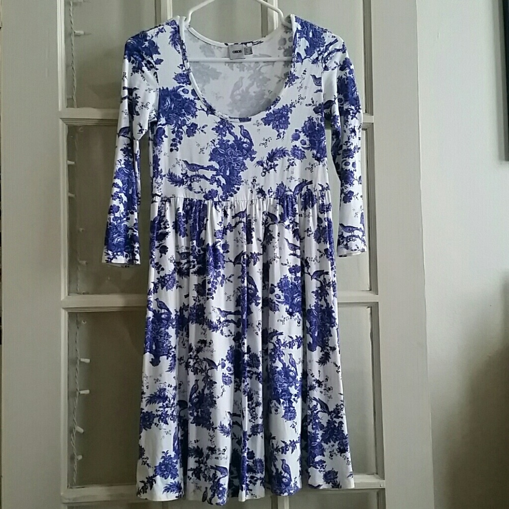 ASOS Porcelain Print Princess Waist Dress, S