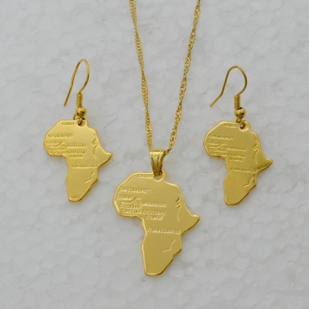 African map necklace and earring set