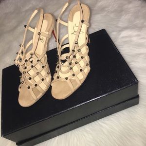Christian Louboutin studded nude heels size 10
