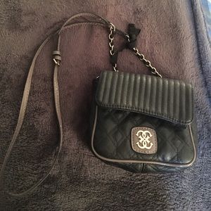 Guess black/gray leather cross-body purse