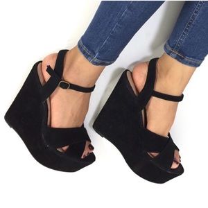 Steve Madden Platform Sandals Black Suede Wedges
