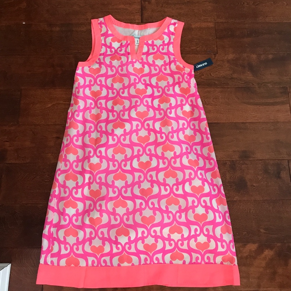 Old navy girls neon pink coral heart Tunic dress