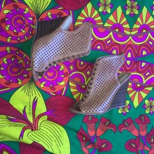 Camel Perforated Wedge Sandal