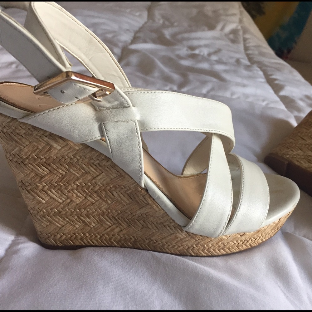 Jessica Simpson White and Cork Wedges