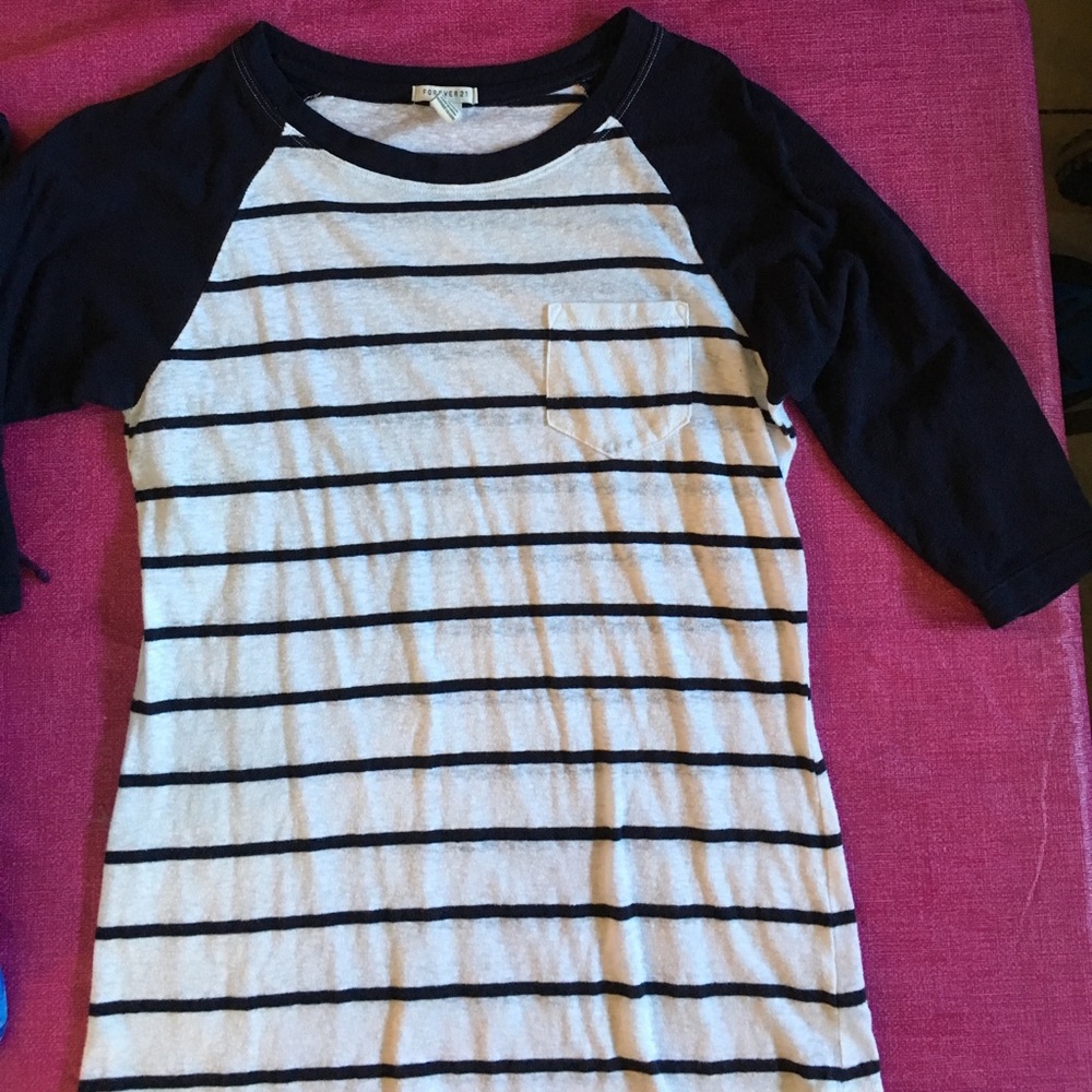 Striped 3/4 length baseball tee