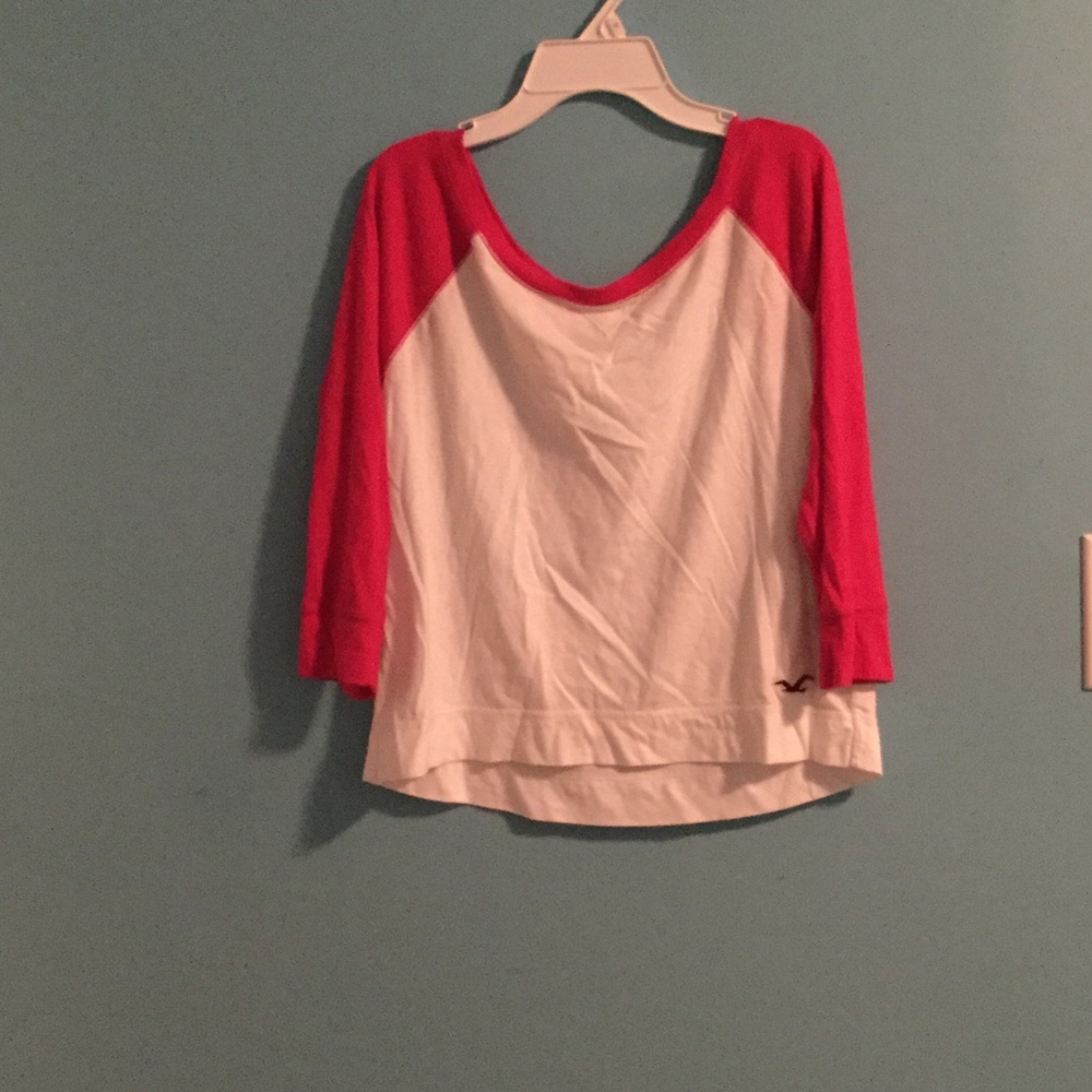 White and pink hollister low cut shirt