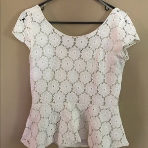 Lace peplum top with zipper in back