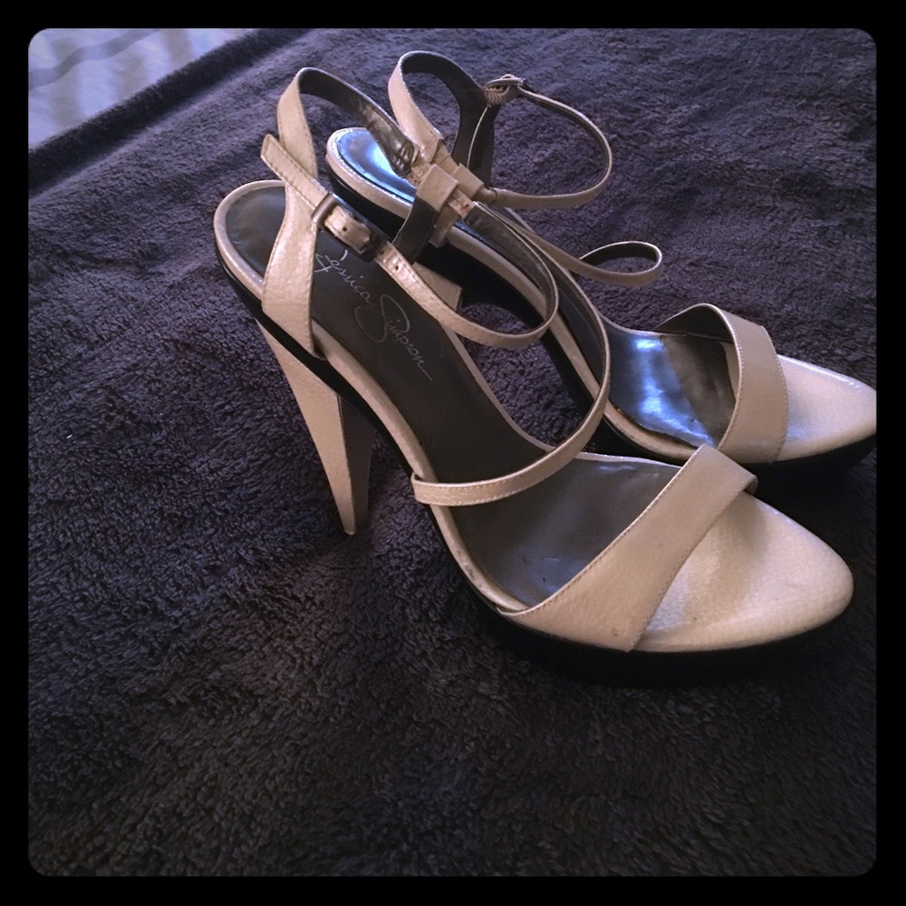 Jessica Simpson pearl white strappy platform heels